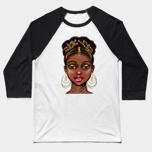 Queen Black is beautiful vi anime manga black woman with gold tiara earrings and necklace Baseball T-Shirt